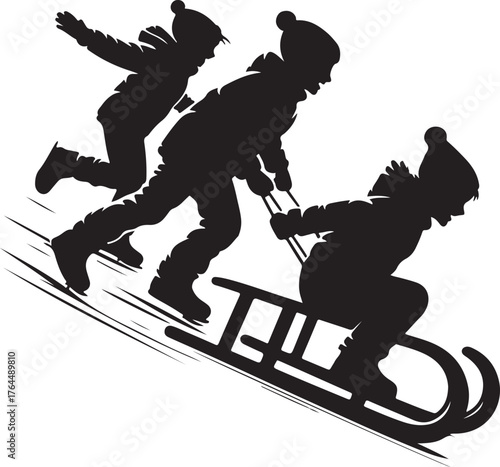 Children Sledding Silhouette