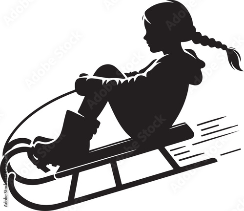 Children Sledding Silhouette