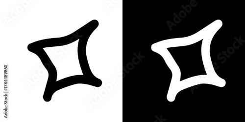 lack and white symbol. Hand-drawn heart symbol with a unicorn horn and arrow tail created with a single continuous line. star, moon, rainow, lamp