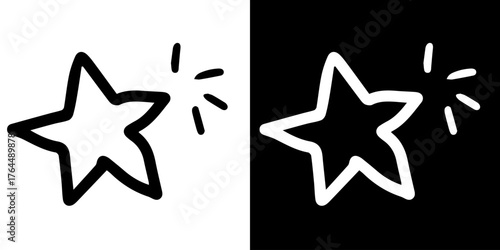 lack and white symbol. Hand-drawn heart symbol with a unicorn horn and arrow tail created with a single continuous line. star, moon, rainow, lamp
