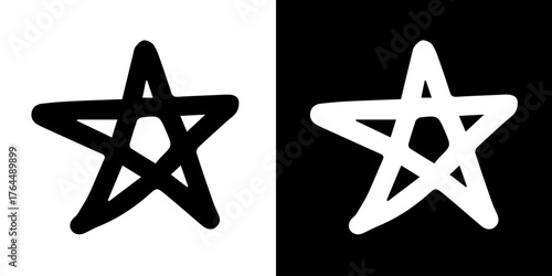 lack and white symbol. Hand-drawn heart symbol with a unicorn horn and arrow tail created with a single continuous line