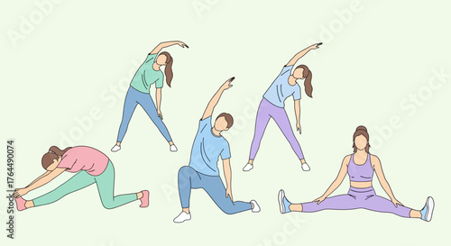 Diverse Group Engaged in Stretching Exercises for Fitness and Well-being.