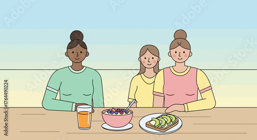 Three people sitting at a table enjoying a meal together.