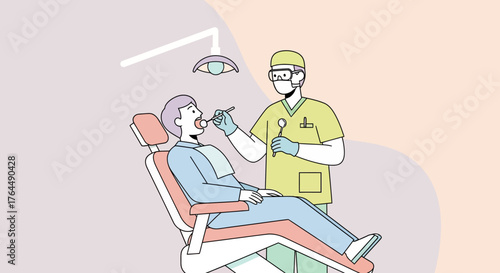 Dentist examining patients teeth during dental checkup procedure in clinic.