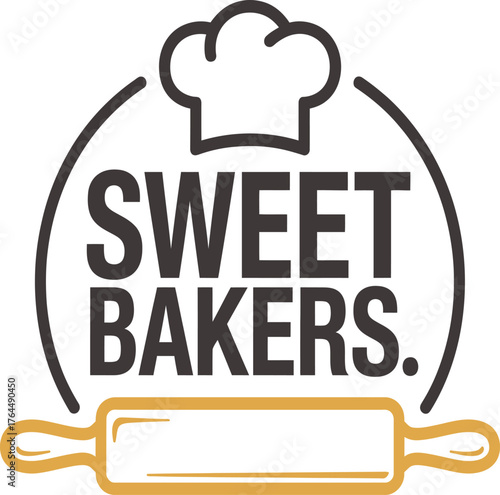 Professional bakery logo design with chef hat and rolling pin, perfect for branding sweet treats