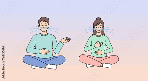People meditating in lotus position, practicing mindfulness and relaxation.