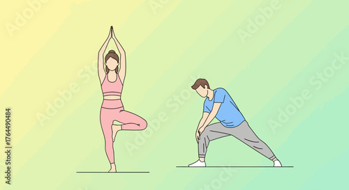 Yoga Poses - Tree Pose and Low Lunge for Wellness.