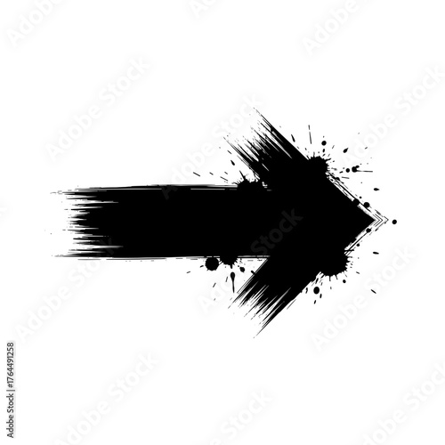 Grunge splatter arrow icon in black for bold artistic direction design