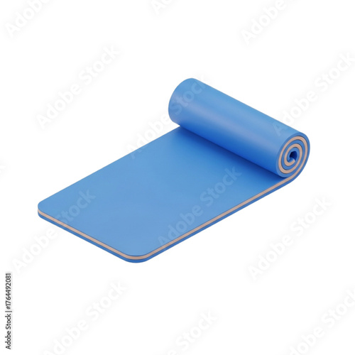 Yoga Mat Exercise Equipment Blue Rolled Gym Pad for Fitness, Pilates, and Workout Isolated on White Background