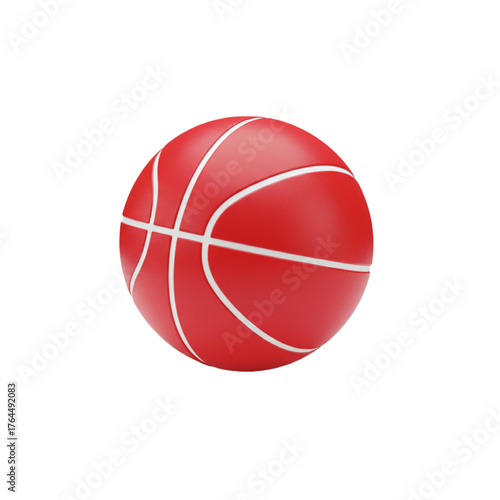 Vibrant Red Basketball Illustration 3D Render of a Classic Basketball with White Lines, Perfect for Sports, Games, and Athletic Design Projects