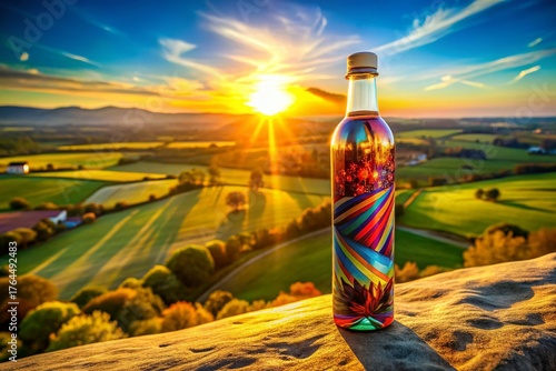 Aerial View of  Bottle with Graphic Design, Emotional Connection