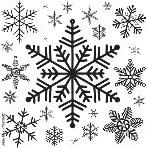 Geometric Snowflake Silhouette Set