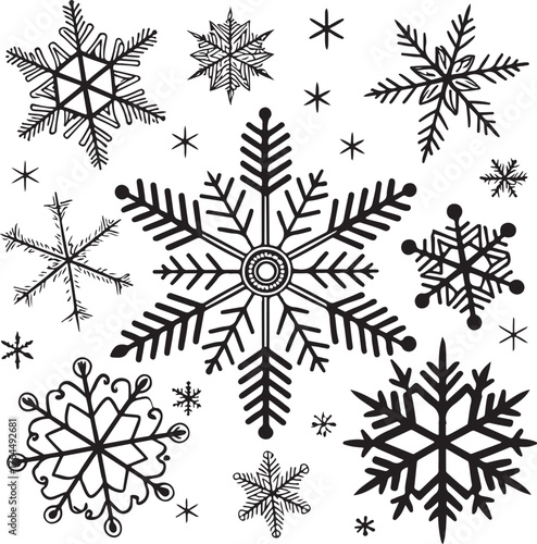 Geometric Snowflake Silhouette Set