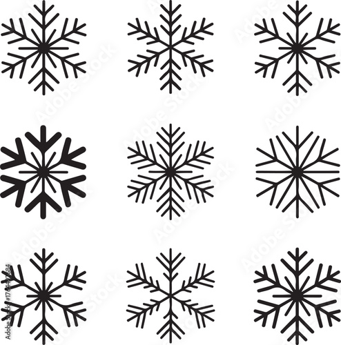 Geometric Snowflake Silhouette Set