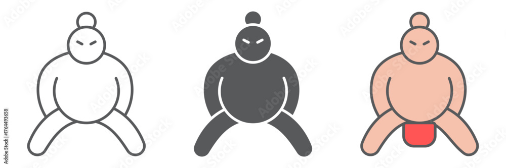 Obraz premium Sumo icon, asian and character, japanese wrestler sign, vector graphics, a linear pattern on a white background. editable stroke