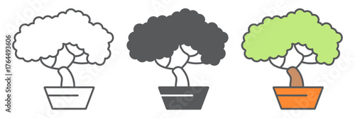 Bonsai icon, asian and plant, tree sign, vector graphics, a linear pattern on a white background. editable stroke
