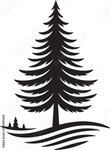 Black Silhouette Pine Tree Vector Illustration on White Background