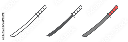 Katana icon, asian and weapon, japanese sword sign, vector graphics, a linear pattern on a white background. editable stroke