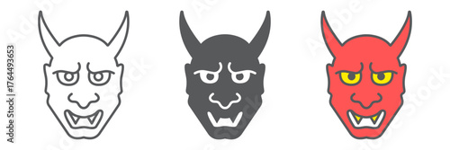 Hannya icon, asian and demon, japanese mask sign, vector graphics, a linear pattern on a white background. editable stroke