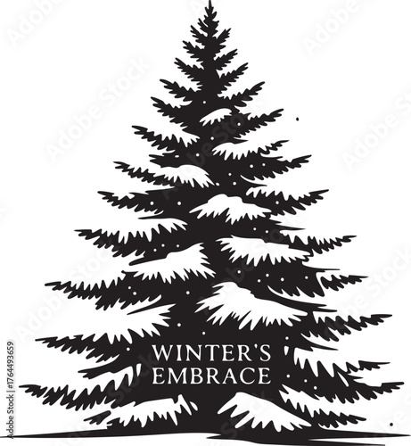Black Silhouette Pine Tree Vector Illustration on White Background