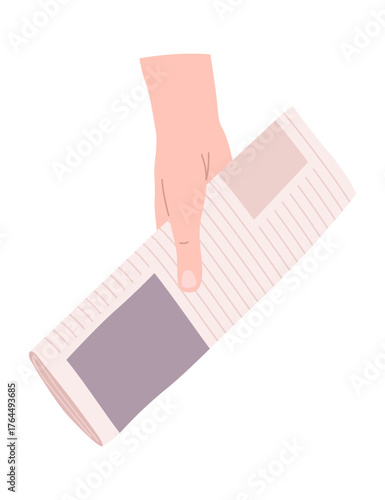 Cartoon newspaper in hand. Morning press and news journals folded and opened, business man hand with paper journal, daily news concept. Vector illustration