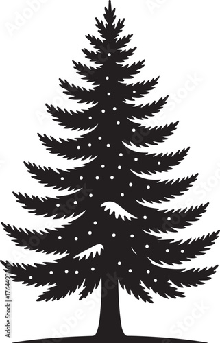 Black Silhouette Pine Tree Vector Illustration on White Background