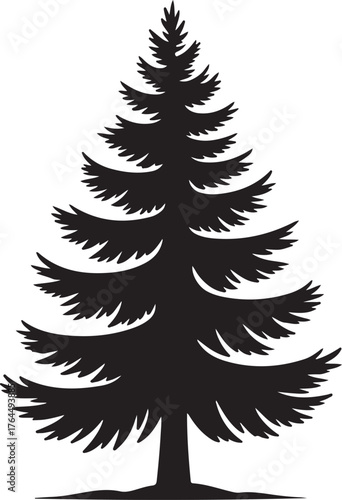 Black Silhouette Pine Tree Vector Illustration on White Background