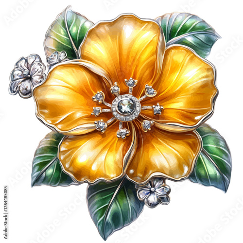 Silver Brooch, watercolor drawing vector, isolated on a white background.