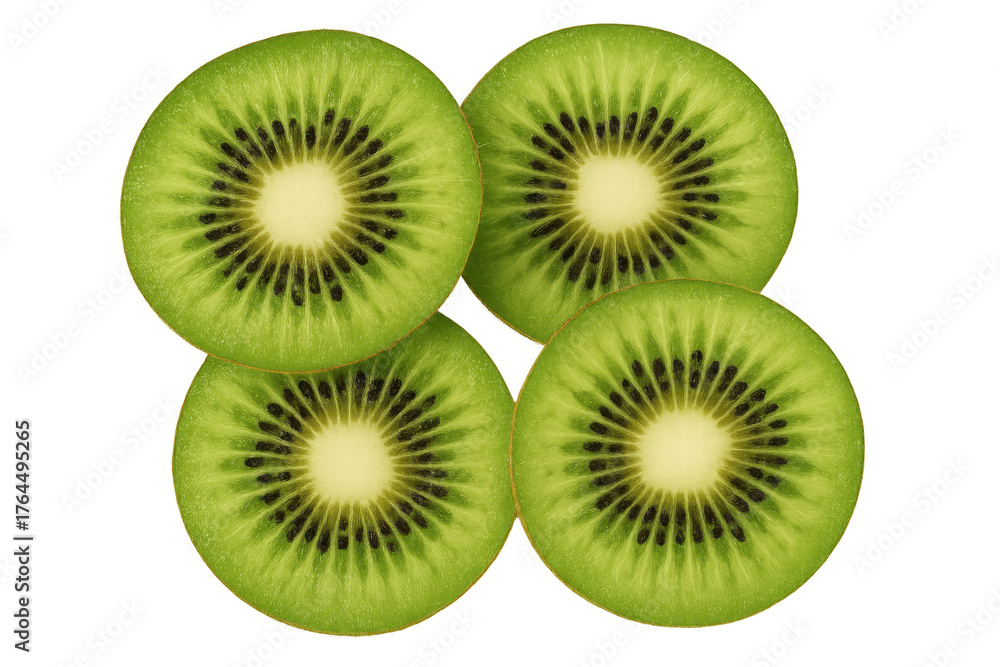 Fototapeta premium Kiwi slices forming square shape on transparent background, showing healthy tropical fruit snack