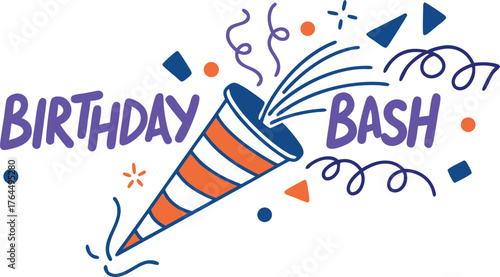 Exciting birthday bash celebration with confetti bursting from party popper, vibrant fun for festive events