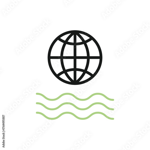 Eco globe icon with water wave lines representing clean air and global environment conservation. Green Energy Illustration.