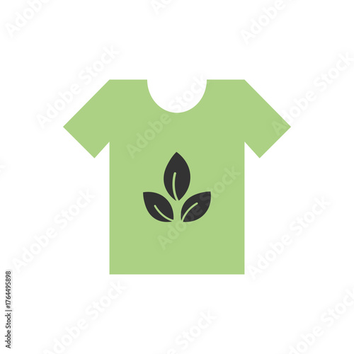 Green t-shirt icon with leaf design symbolizing eco friendly fashion and sustainable apparel branding. Green Energy Illustration.