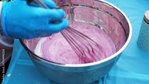 Mixing colorful ingredients for a delicious dessert treat