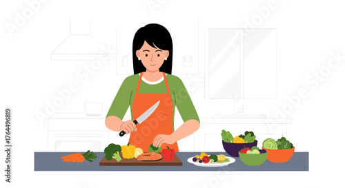 Woman preparing fresh vegetables for a healthy meal in the kitchen.