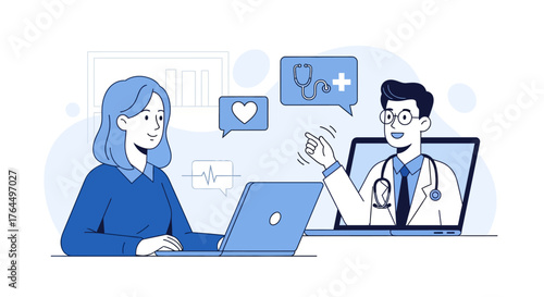 Patient consulting doctor online via video call for healthcare.