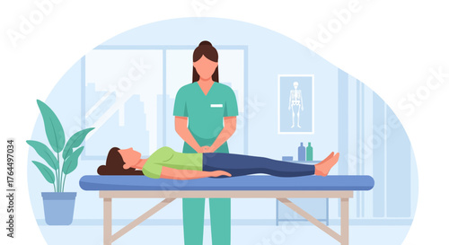 Woman receiving physical therapy from a healthcare professional.