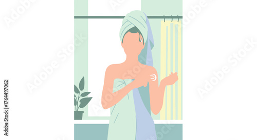Woman wrapped in towel after shower, fresh and clean.