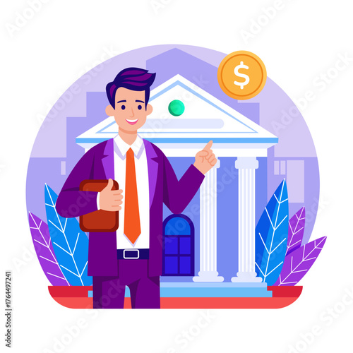 Flat style illustration denoting a banker