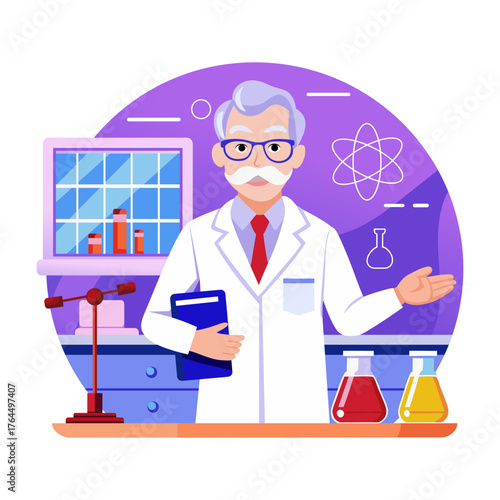 A flat style illustration showing a lab researcher