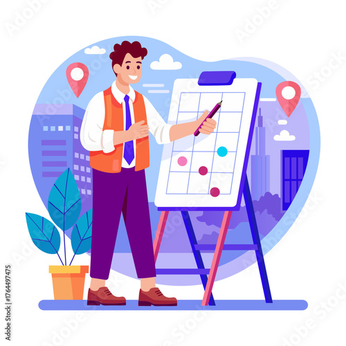 An illustration of a business analyst designed in flat style