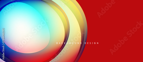 Abstract colorful layers create dynamic visual effect. Red dominates right side, blue blends left. Modern design element.