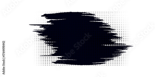 Glitch distorted grunge layer . Noise destroyed texture . Trendy defect error shapes . Overlay grunge texture . Distressed effect .Vector shapes with a halftone dots screen print texture.