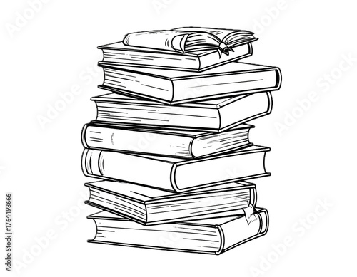 Stack of books cartoon doodle drawing isolated on white