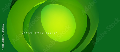 Abstract green layers create dynamic circular design. Smooth gradients offer modern visual appeal, suitable background element.