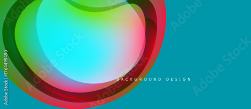 Abstract vibrant layers create flowing shapes. Turquoise background complements colorful curves, modern design element.