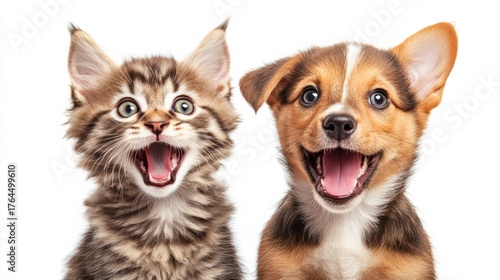 A portrait of surprised pets