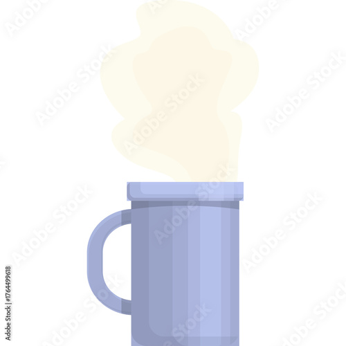 Pale Blue Cartoon Mug with Steam Rising White Background Isolated Object Simple Flat Icon Illustration Representing Hot Beverage