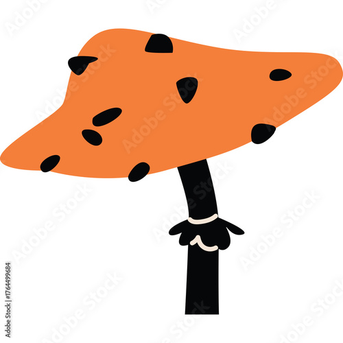 Orange Mushroom With Black Spots And Black Stem On White Background Isolated Illustration