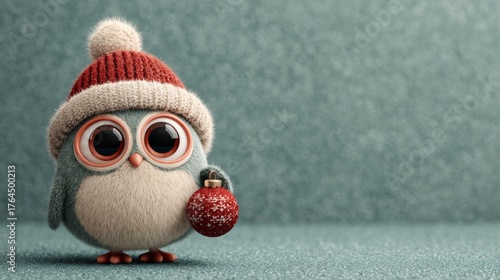 owl in Santa's hat on a plain background