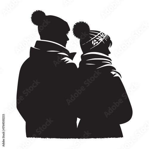Winter Couple Silhouette Vector Illustration